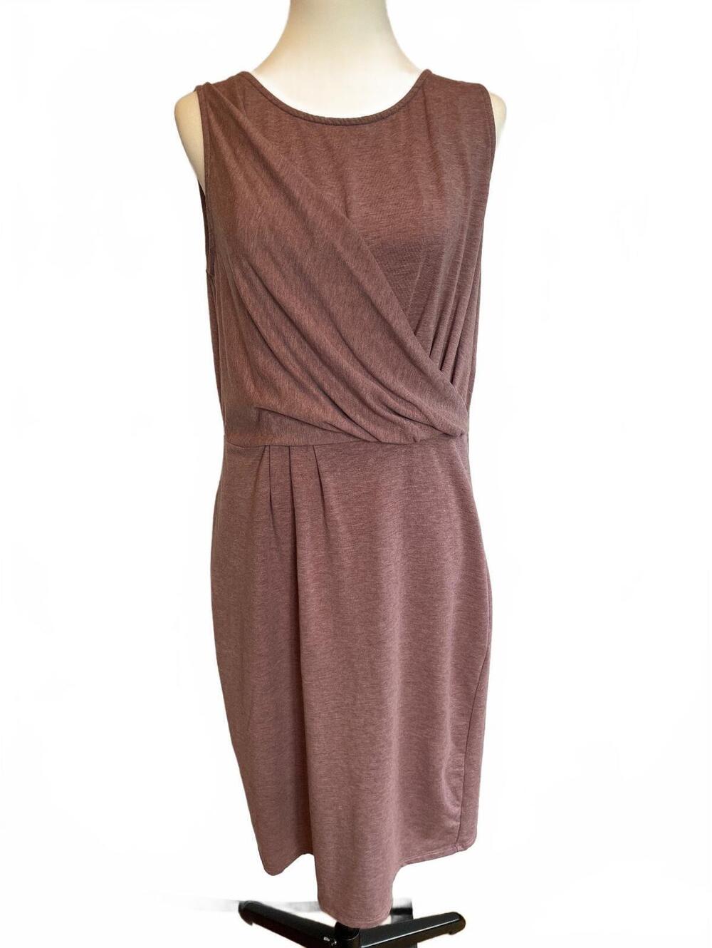 Garnet Hill Cross Pleated Knit Dress S Mauve Tencel Comfort Grecian Smart Casual